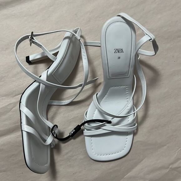 ZARA SQUARE TOE STRAPPY SANDALS SIZE 8 - Picture 3 of 7